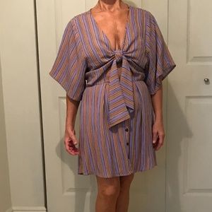 MoonRiver Taupe&Lavender Midriff Shirtwaist Dress